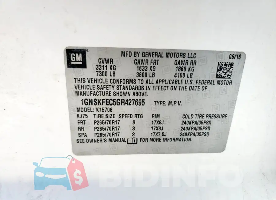 1GNSKFEC5GR427695 Photo# 13