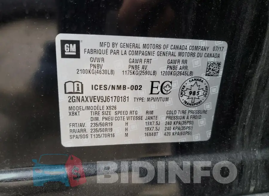 2GNAXVEV9J6170181 Photo# 14