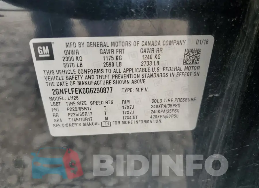 2GNFLFEK0G6250877 Photo# 13