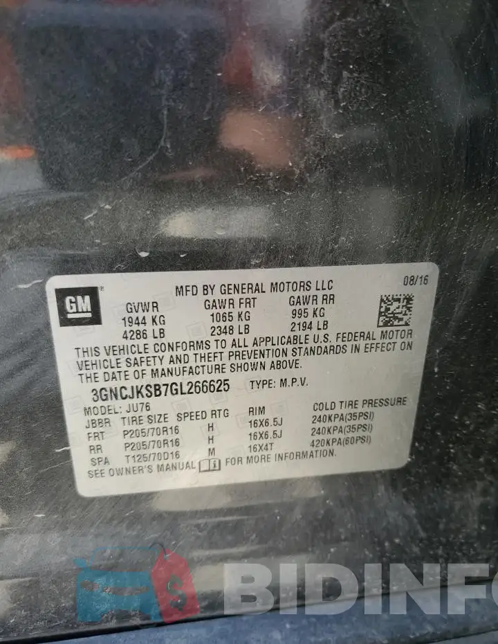 3GNCJKSB7GL266625 Photo# 12