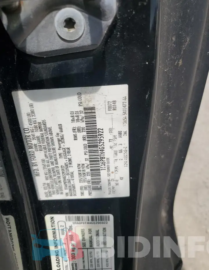 1FA6P8TH4G5295922 Photo# 12