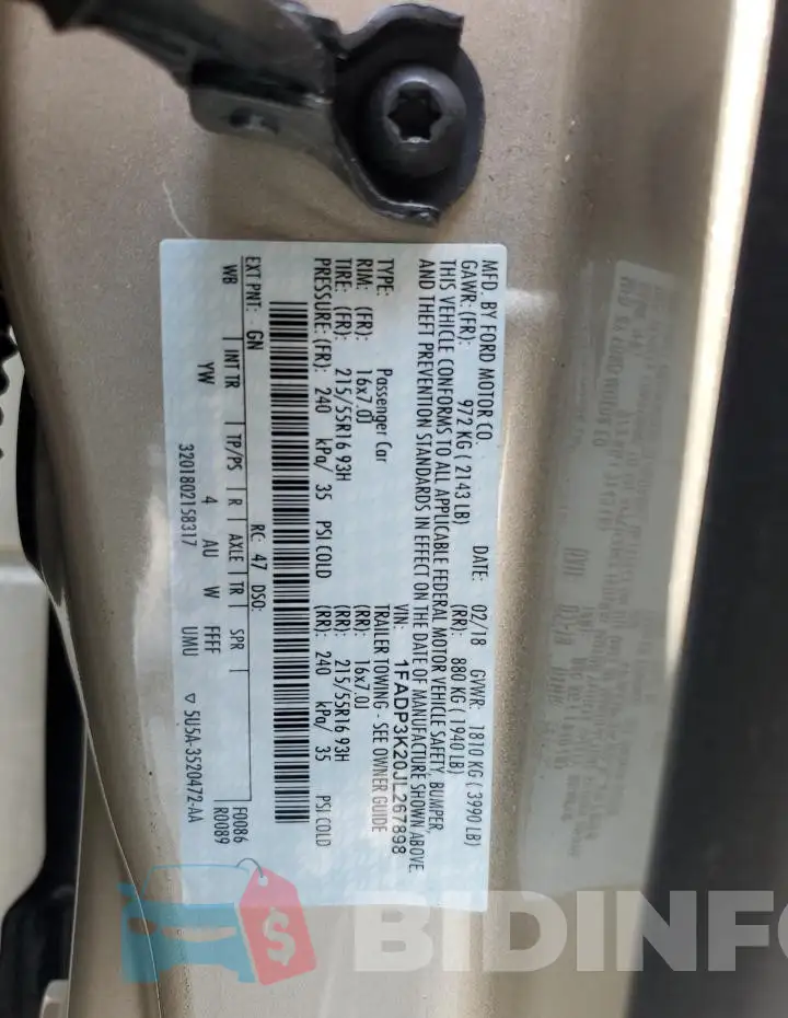 1FADP3K20JL267898 Photo# 12