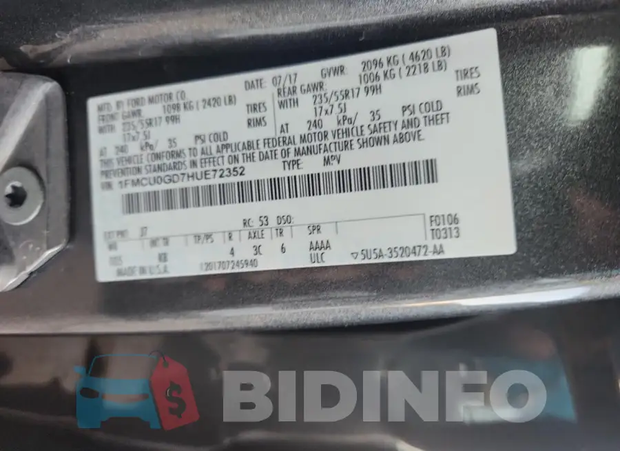 1FMCU0GD7HUE72352 Photo# 14