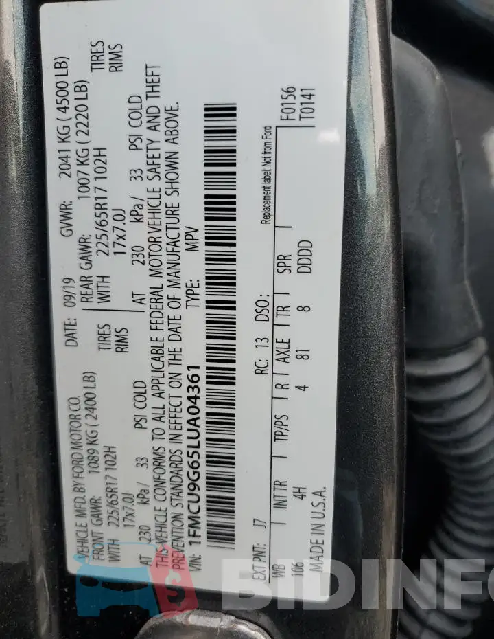 1FMCU9G65LUA04361 Photo# 12