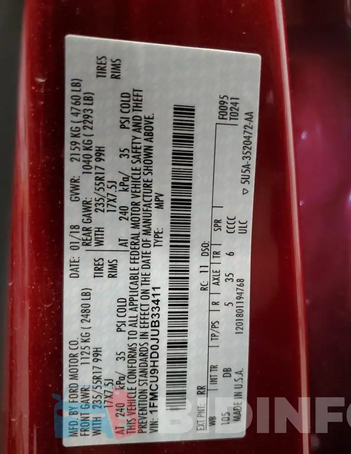 1FMCU9HD0JUB33411 Photo# 13