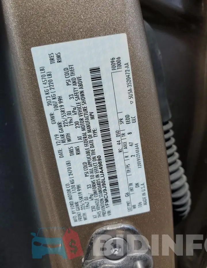 1FMCU9J90LUA49890 Photo# 12
