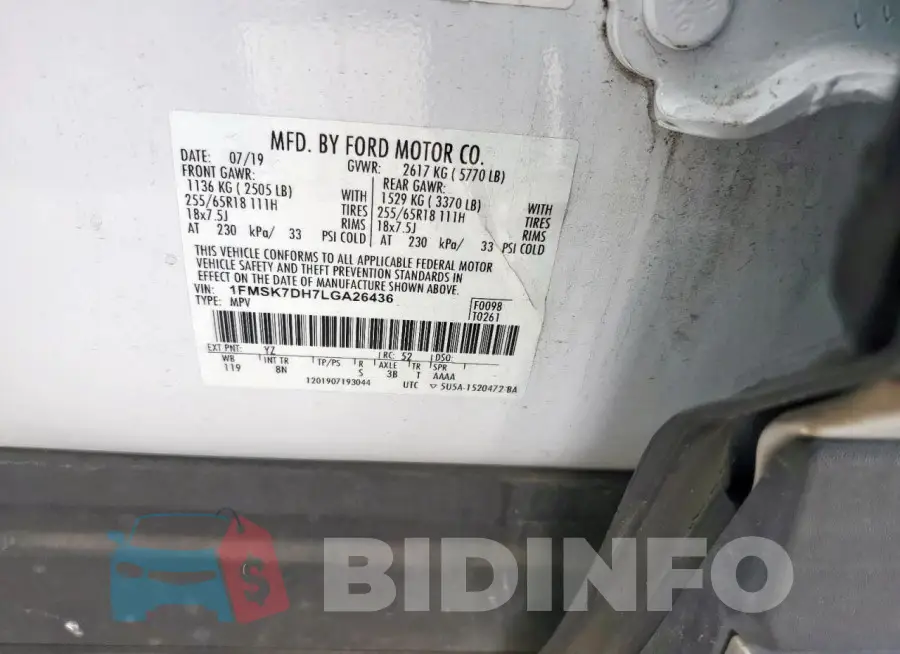 1FMSK7DH7LGA26436 Photo# 13