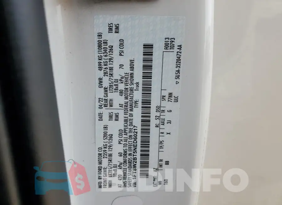 1FT8W2BT5NED60217 Photo# 12