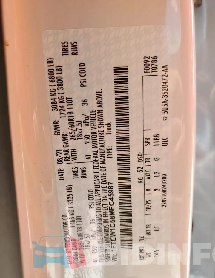 1FTEW1C58MFC45987 Photo# 13