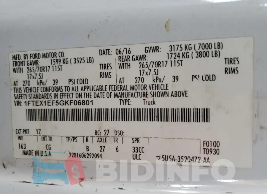 1FTEX1EF5GKF06801 Photo# 12