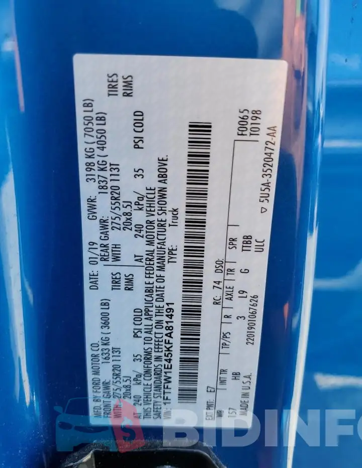 1FTFW1E45KFA81491 Photo# 12