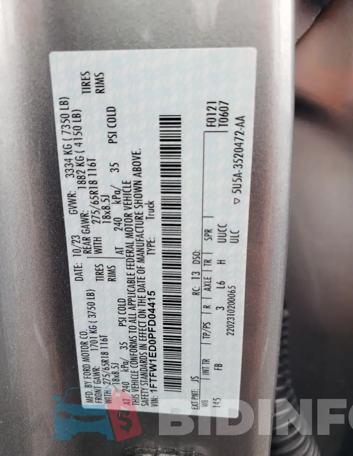 1FTFW1ED0PFD04415 Photo# 12