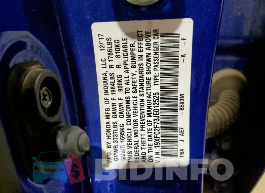 19XFC2F73JE012525 Photo# 13