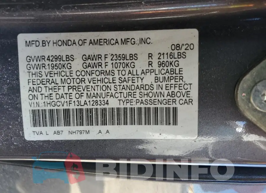 1HGCV1F13LA128334 Photo# 12
