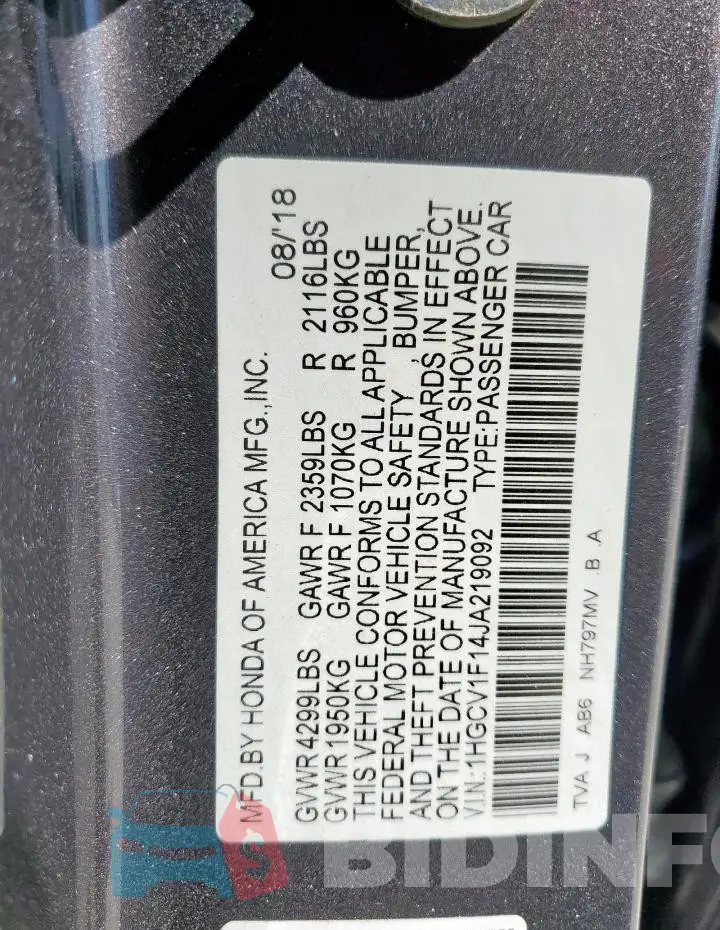1HGCV1F14JA219092 Photo# 13