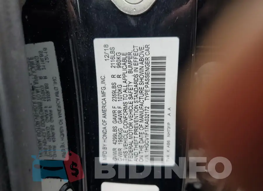 1HGCV1F17KA032172 Photo# 12