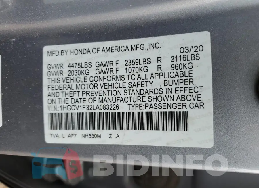 1HGCV1F32LA083226 Photo# 12