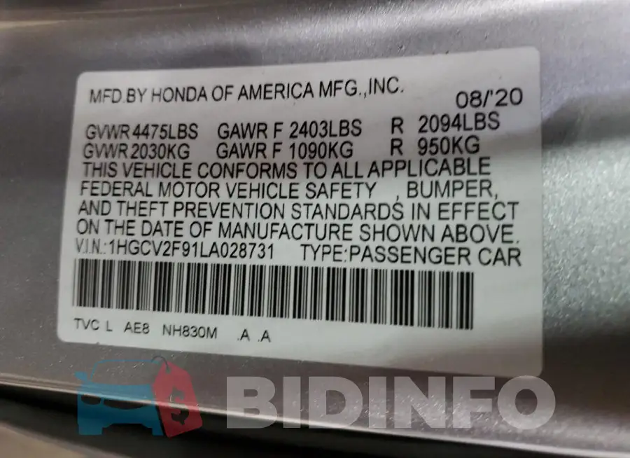 1HGCV2F91LA028731 Photo# 13