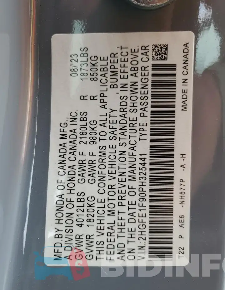 2HGFE1F90PH325441 Photo# 13