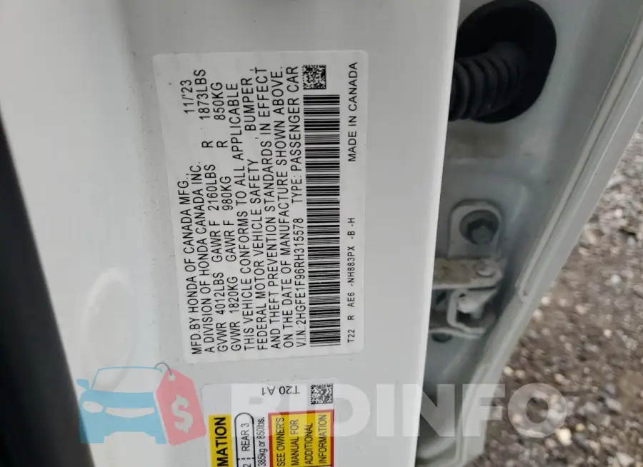 2HGFE1F96RH315578 Photo# 12