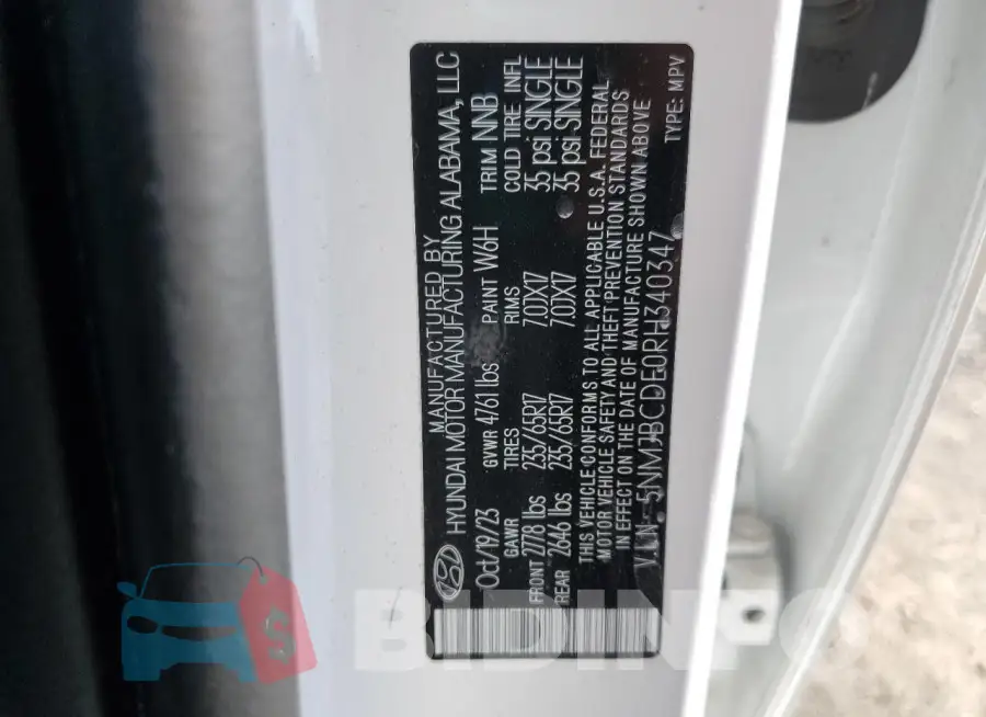 5NMJBCDE0RH340347 Photo# 13