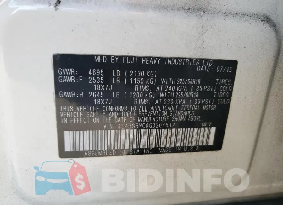 4S4BSBNC0G3204612 Photo# 12