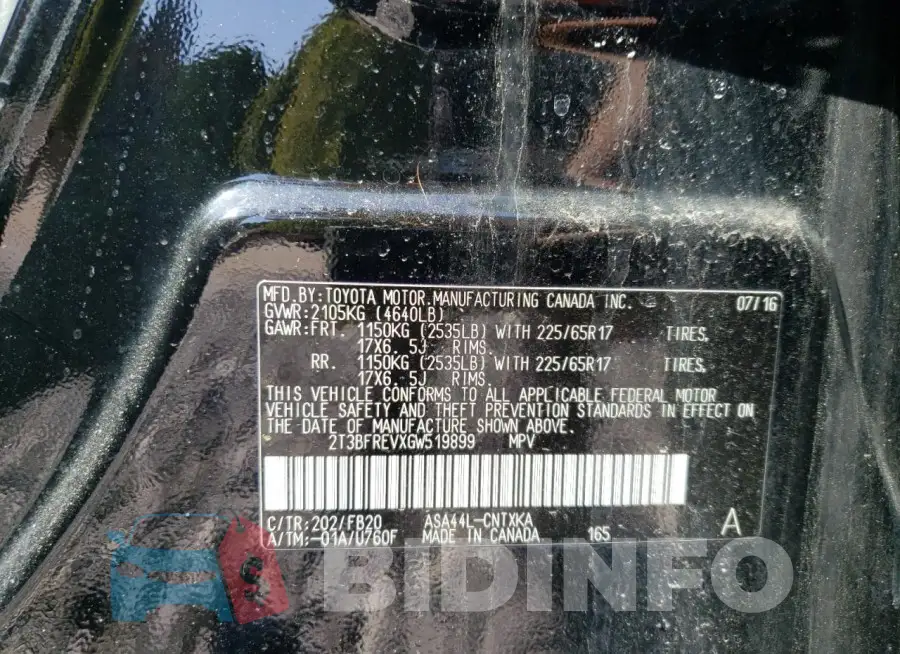 2T3BFREVXGW519899 Photo# 13