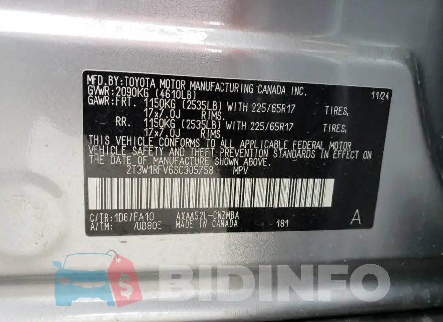 2T3W1RFV6SC305758 Photo# 13