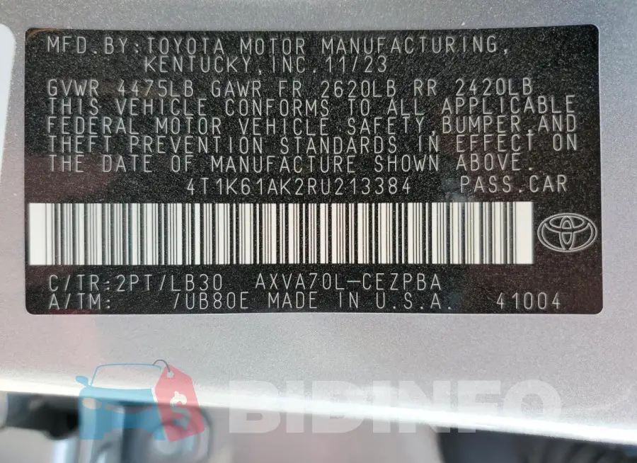 4T1K61AK2RU213384 Photo# 12