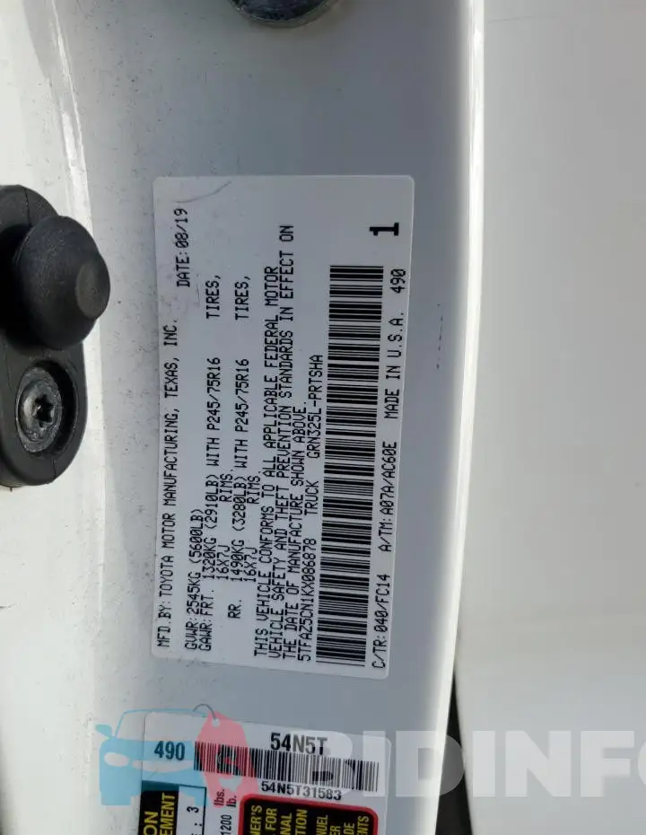 5TFAZ5CN1KX086878 Photo# 12