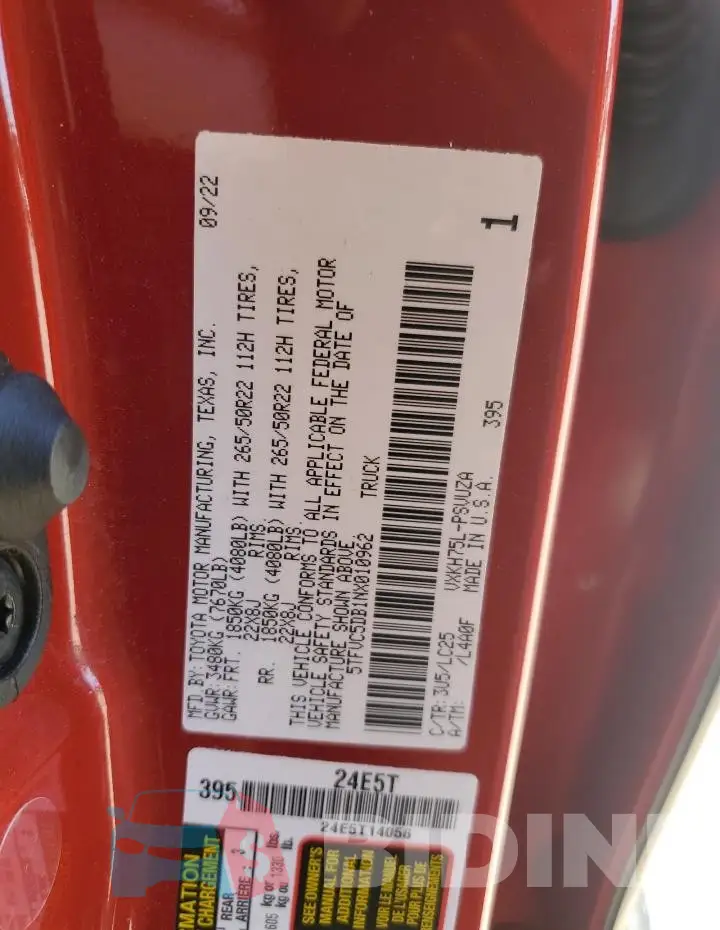5TFVC5DB1NX010962 Photo# 12