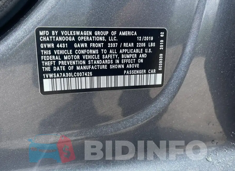 1VWSA7A30LC007425 Photo# 10