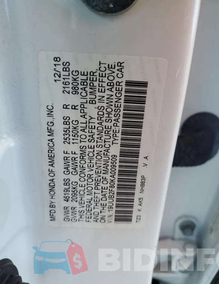 19UUB2F80KA009509 Photo# 12