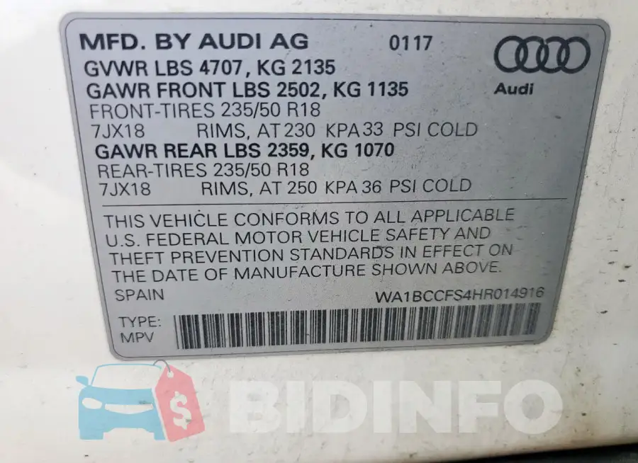 WA1BCCFS4HR014916 Photo# 14