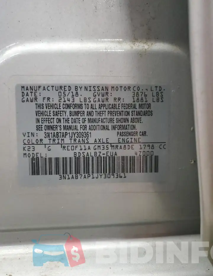 3N1AB7AP1JY309361 Photo# 12