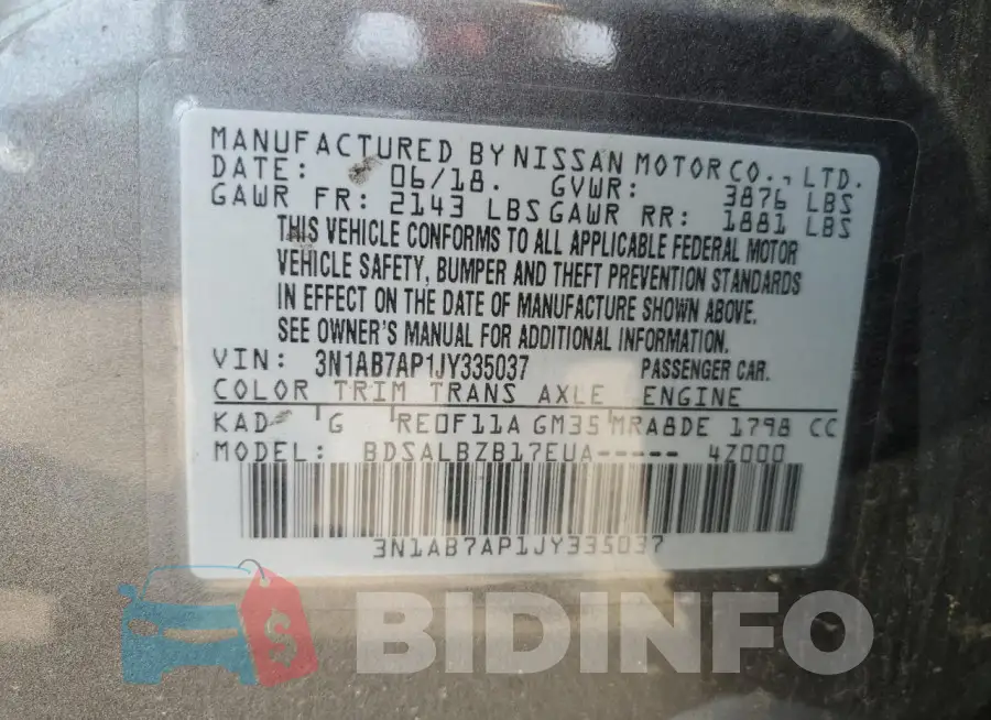 3N1AB7AP1JY335037 Photo# 12