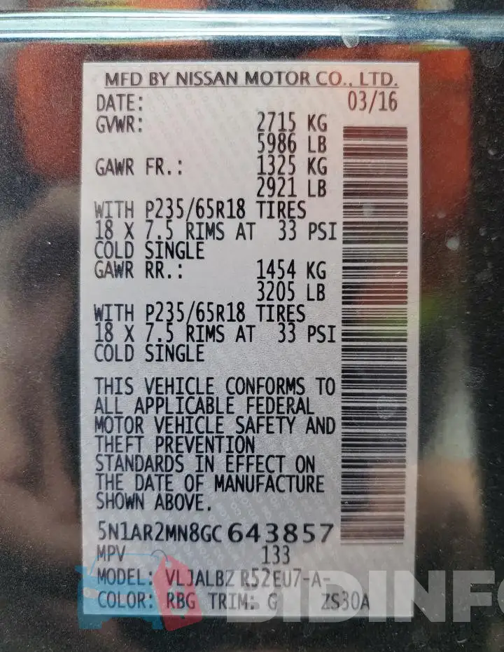 5N1AR2MN8GC643857 Photo# 13