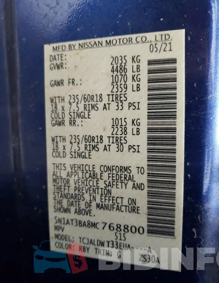5N1AT3BA8MC768800 Photo# 14