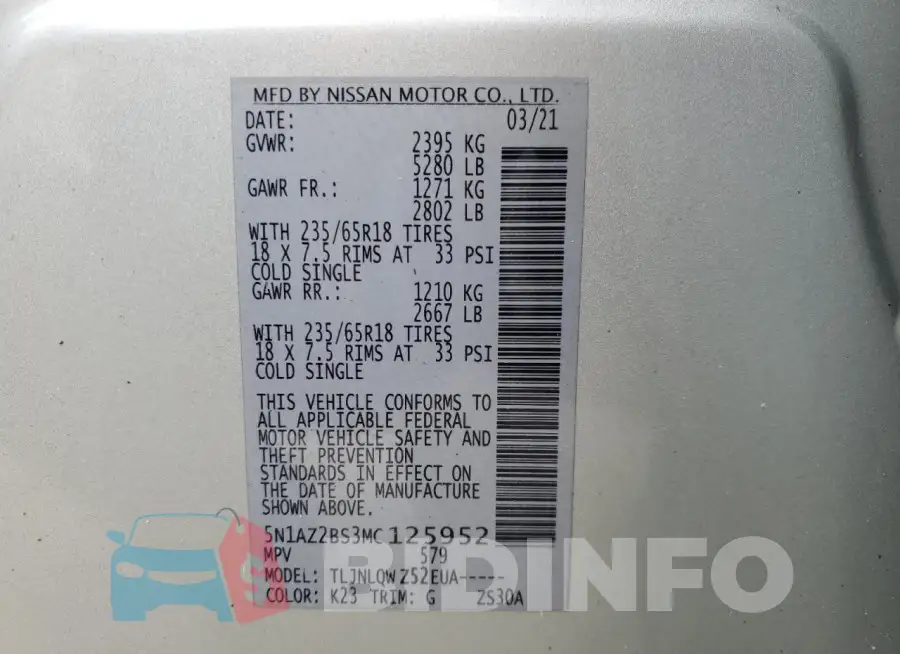 5N1AZ2BS3MC125952 Photo# 13