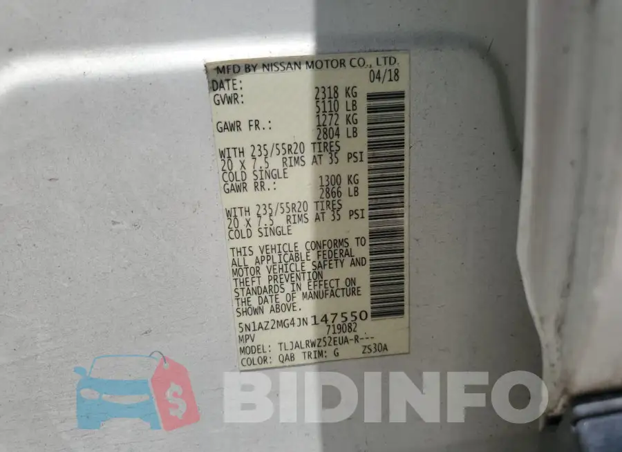 5N1AZ2MG4JN147550 Photo# 13
