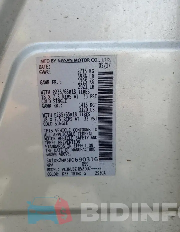 5N1DR2MM3HC690316 Photo# 14