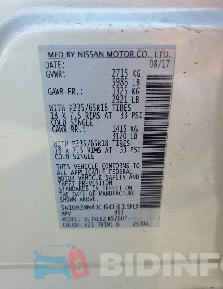 5N1DR2MM4JC603190 Photo# 13
