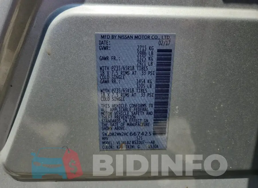 5N1DR2MN2HC667425 Photo# 13