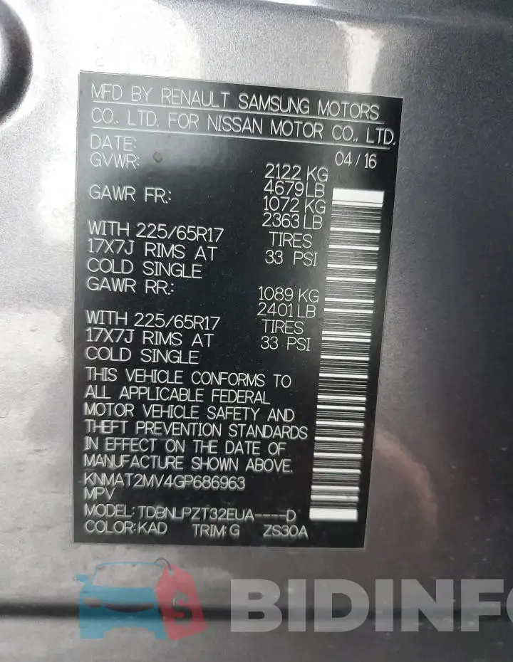 KNMAT2MV4GP686963 Photo# 14