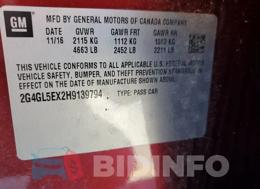 2G4GL5EX2H9139794 Photo# 13
