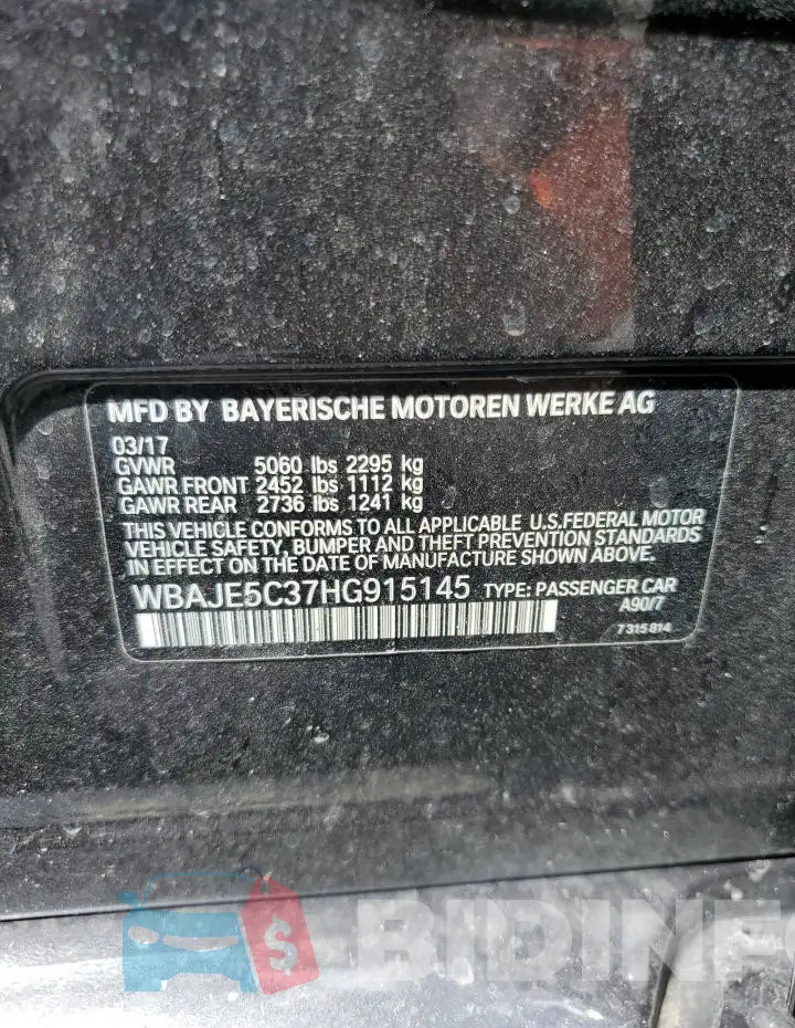 WBAJE5C37HG915145 Photo# 12