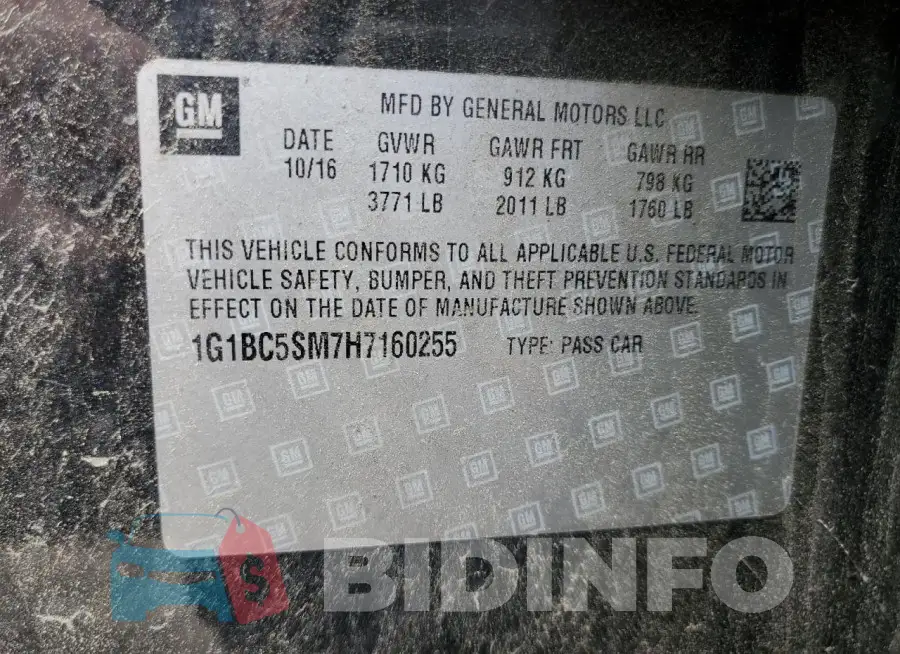 1G1BC5SM7H7160255 Photo# 12