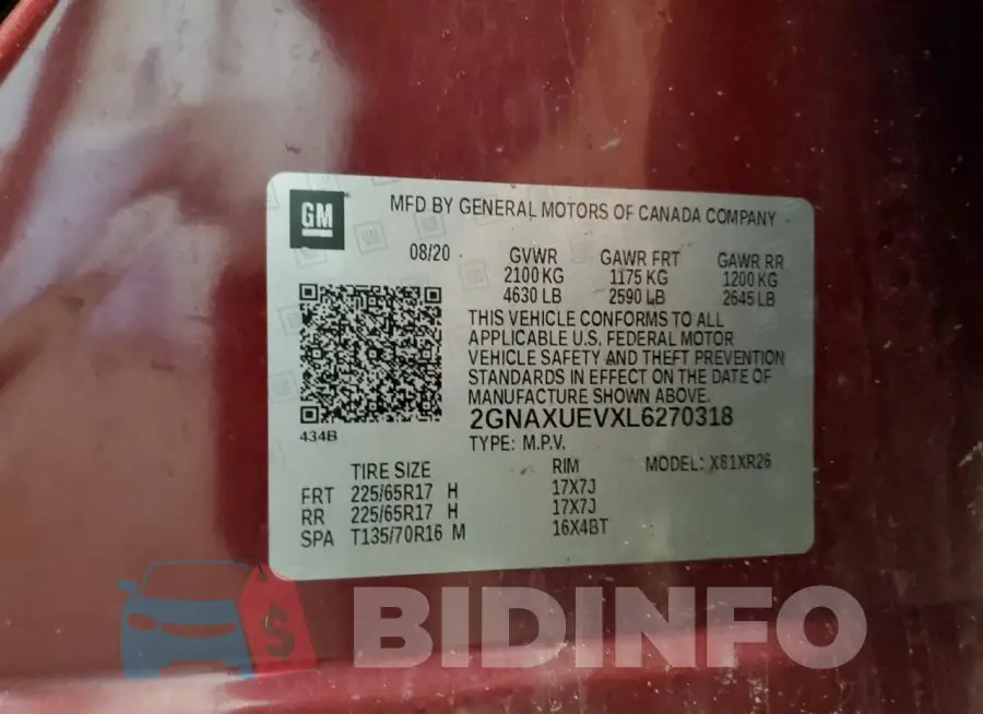 2GNAXUEVXL6270318 Photo# 13
