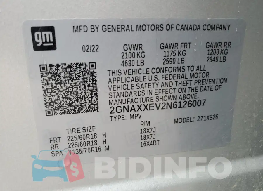 2GNAXXEV2N6126007 Photo# 14