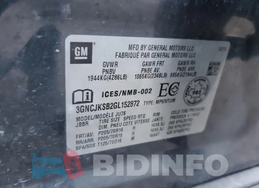 3GNCJKSB2GL152872 Photo# 13